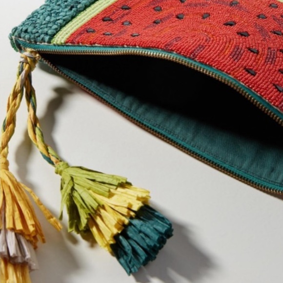 ANTHROPOLOGIE Tasseled Watermelon Beaded Clutch - Picture 2 of 11